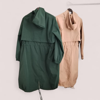 Parka com Capuz - Verde e Creme