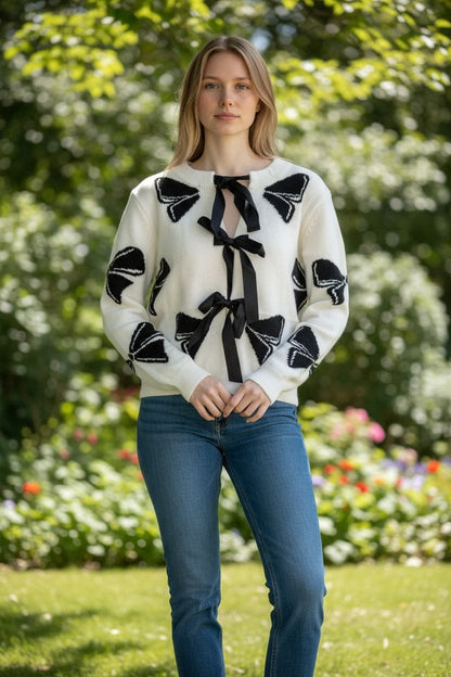 Casaquinho de Malha com Laço de Cetim - 3 Cores Disponíveis