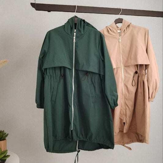 Parka com Capuz - Verde e Creme
