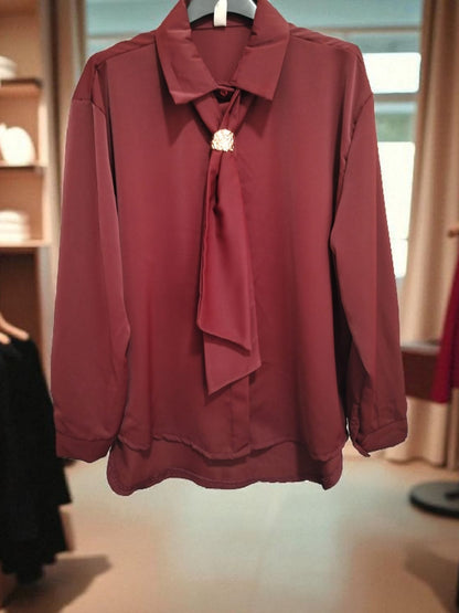 Camisa Elegante Lenço Removível - 3 Cores Disponíveis