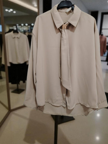 Camisa Elegante Lenço Removível - 3 Cores Disponíveis