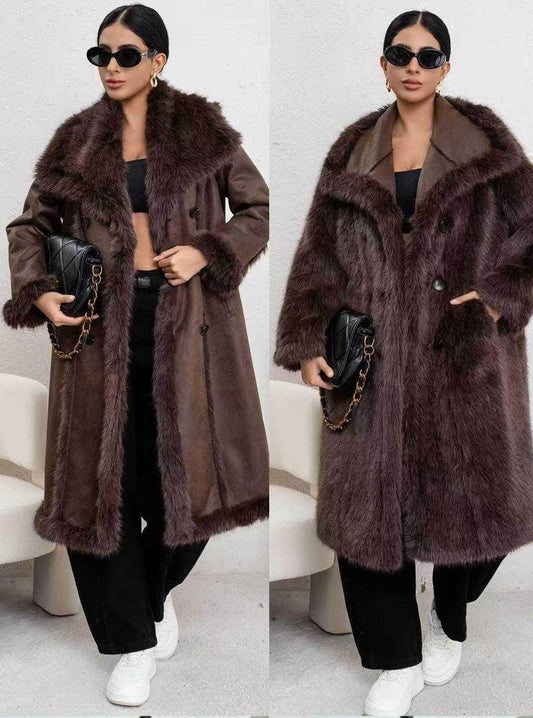 Casaco de Pelo Reversível Castanho – Comprido