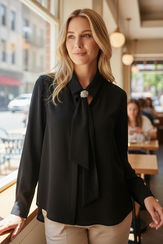 Camisa Elegante Lenço Removível - 3 Cores Disponíveis