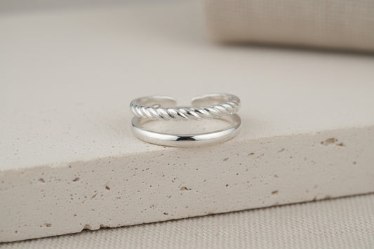 Anel Duplo Ajustável Prateado