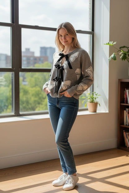 Casaquinho de Malha com Laço de Cetim - 3 Cores Disponíveis